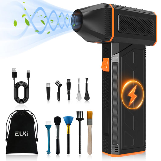 EUKI Compressed Air Duster 130000RPM - 3 Speeds Adjustable Electric Air Duster - Cordless Air Blower Rechargeable - Jet Dry Blower for Cleaning Keyboard, PC, Car, Home and Outdoor