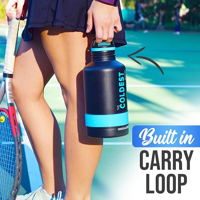 Coldest Insulated Water Bottle with Handle Lid | Leak Proof, Insulated Stainless Steel, Triple Walled, Sport Thermos Bottles, Metal Flask (βMatte Black, 21 oz)