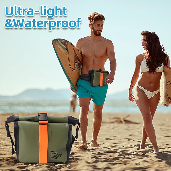 Waterproof Dry Bag with Adjustable Waist Strap Large Capacity Waterproof Waist Bag for Kayaking Boating Fishing Cycling (Green)