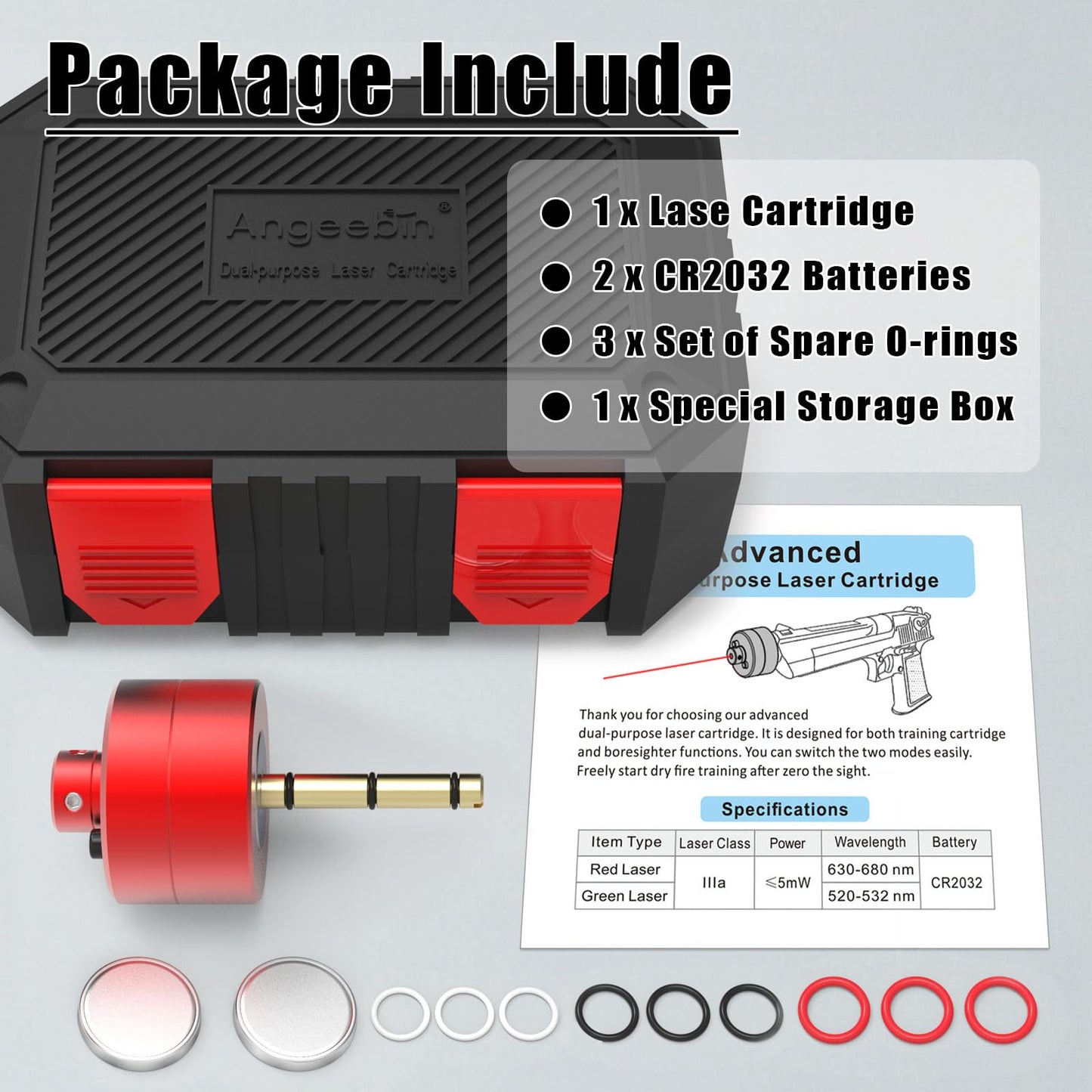 Angeebin Advanced Laser Training Cartridge and Boresighter Two-in-One Dual-Purpose for 9mm/.357/.38spl to Boresighter and Dry Fire Practice
