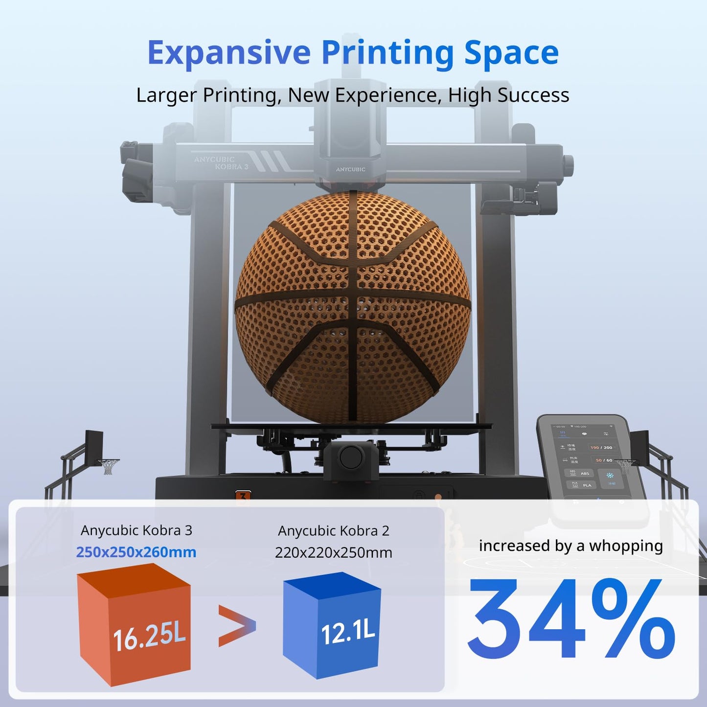 Anycubic Kobra 3 3D Printer Only, Max 600mm/s Print Speed Full-auto Calibration Details Better, Multi-Color 3D Printing Need with Additional Anycubic ACE Pro, Explore Endless Fun 9.8"x9.8"x10.2"