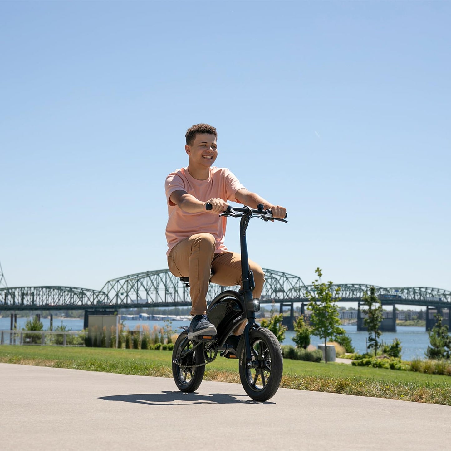 Jetson Bolt Pro Adult Electric Bike, Pedal Assist up to 30 Miles, Foldable, Built-in Carrying Handle, Lightweight Frame, LED Headlight, Dual Disc Brakes, Twist Throttle & Cruise Control, Ages 12+