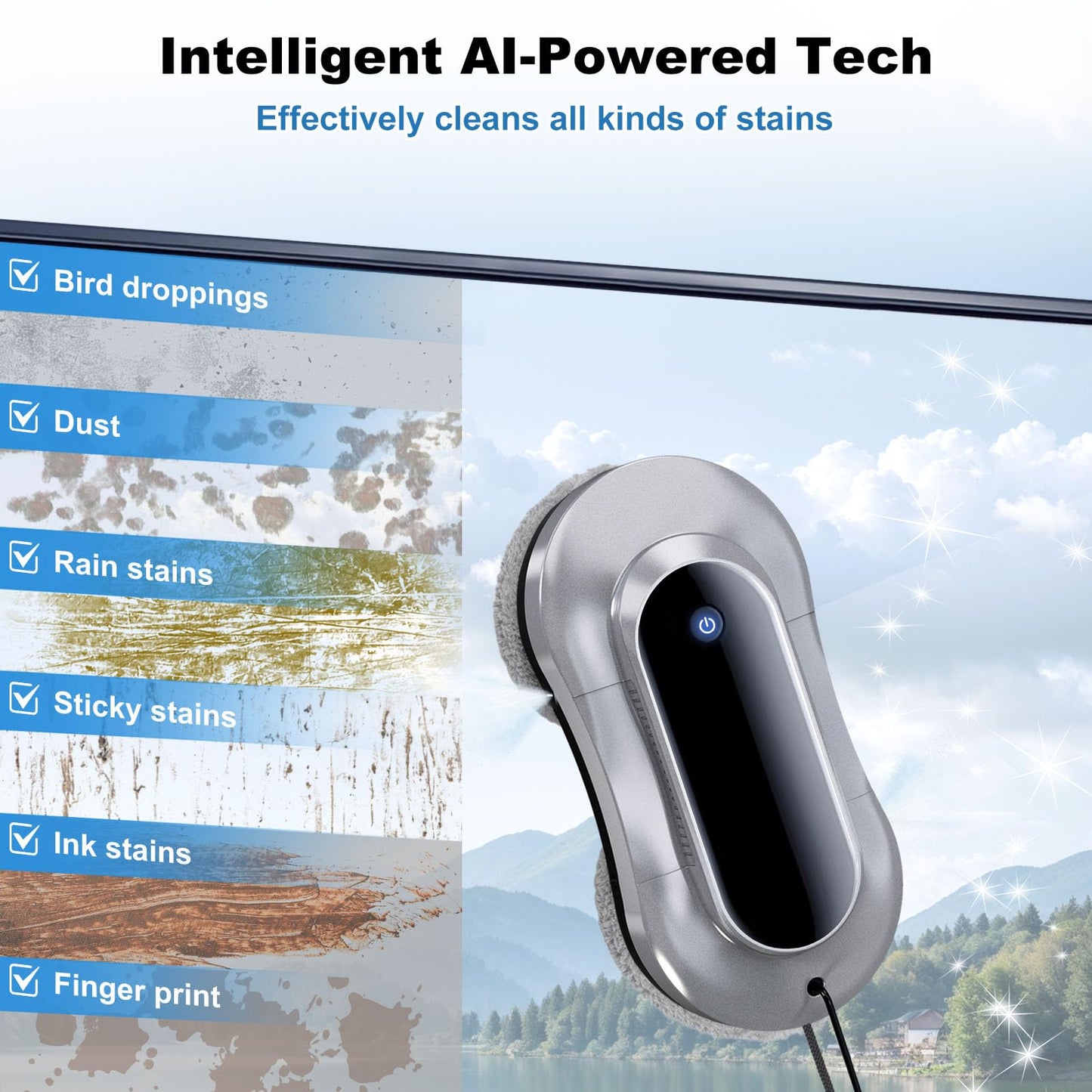 eTRY Smart Robot Window Cleaner, Auto Water Spray & AI Path Planning,Edge Detection & Remote Control, Window Cleaning Robot for Highrise Windows Glass Doors Inside & Outside
