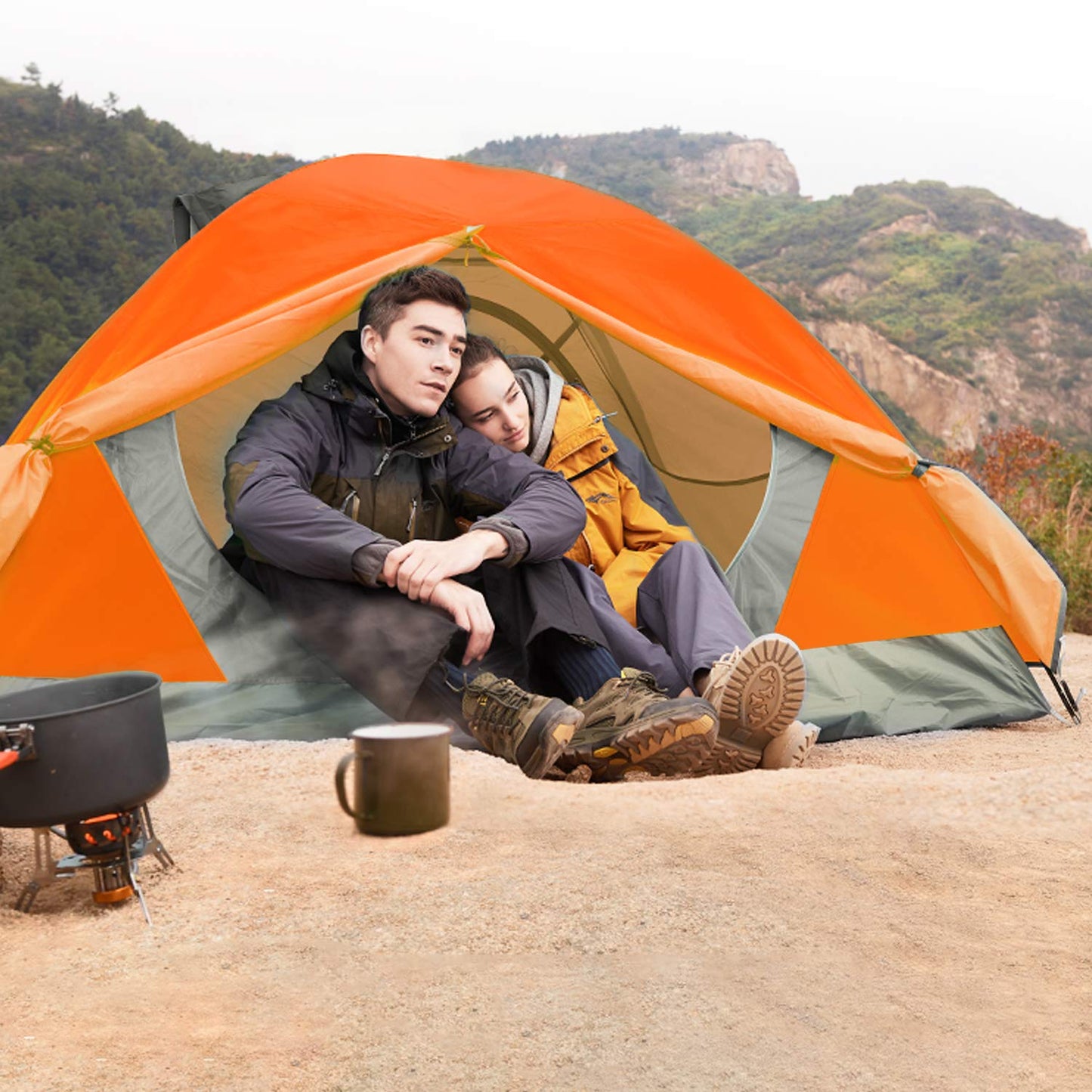 BISINNA 2/4 Person Camping Tent Lightweight Backpacking Tent Waterproof Windproof Two Doors Easy Setup Double Layer Outdoor Tents for Family Camping Hunting Hiking Mountaineering Travel