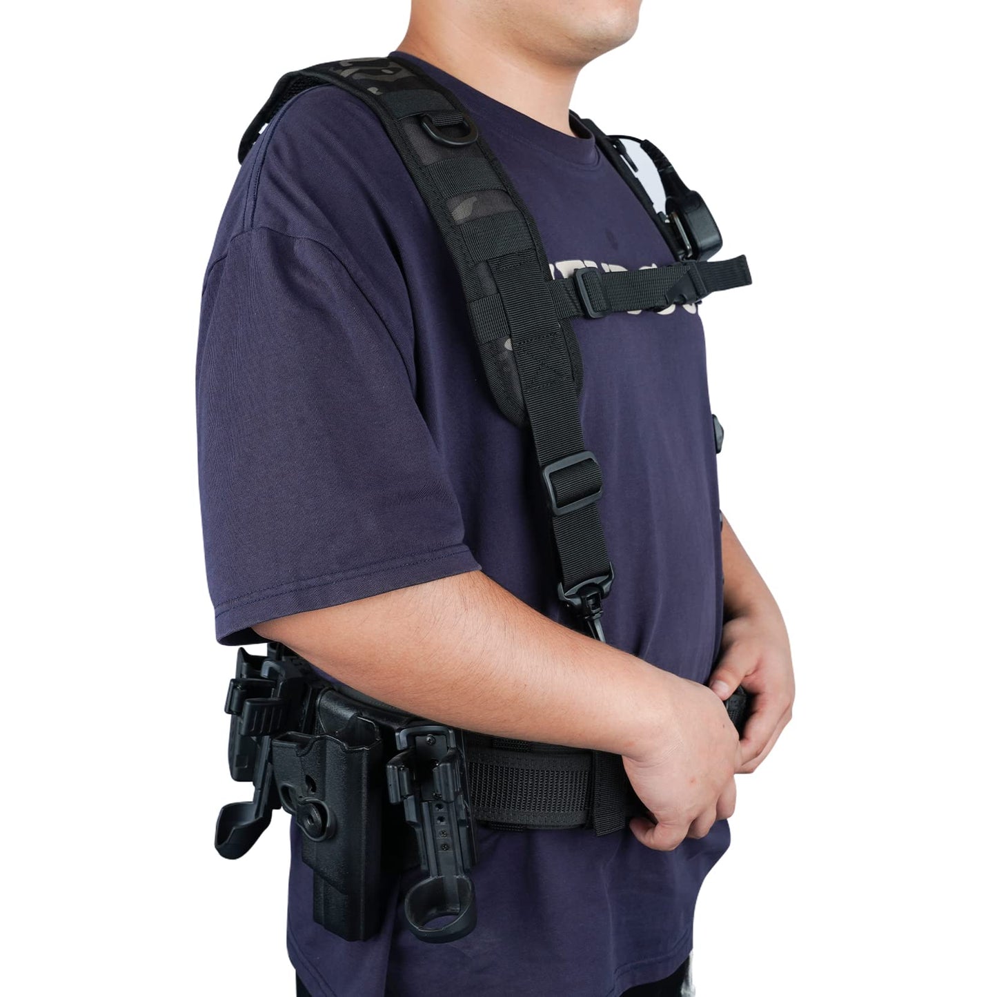 MELOTOUGH Tactical Suspenders for Belt Law enforcement belt Suspenders Police Outdoor H-Harness Suspenders (Black Camo, XL Size)