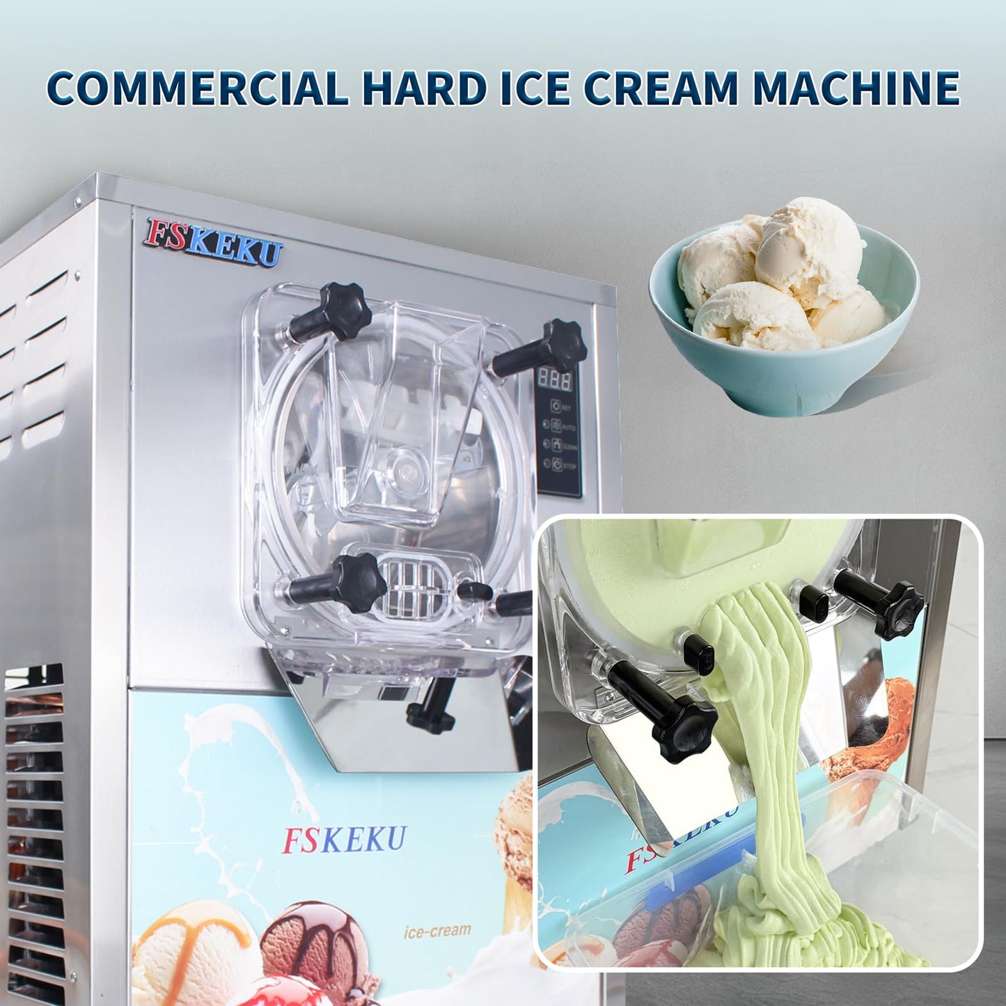 Ice Cream Maker Commercial Machine 16-24L/H, 5.3 Gph Capacity Suitable for Restaurant/Bar/Home, 1400W Hard Ice Cream Machine with LED Display, (110V 60Hz)