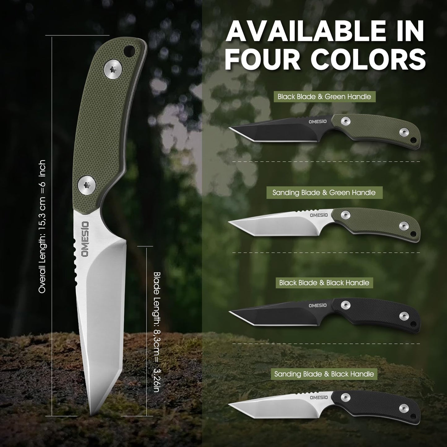 Omesio Tanto Neck Knife, Small Fixed Blade Knife with Kydex Sheath and Clip, Full Tang 6" Neck Knife with Sheath and Necklace, Mini Tactical EDC Knife D2 Steel G10 Handle(White Steel+ Black Handle)