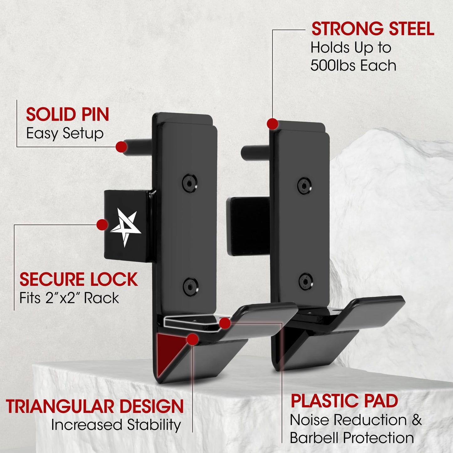 Yes4All Alloy Steel J-Hook 2 * 2, Hole 1/2 Power Rack Attachments - Capacity 1,000 lbs for Squat Rack for Home Gym