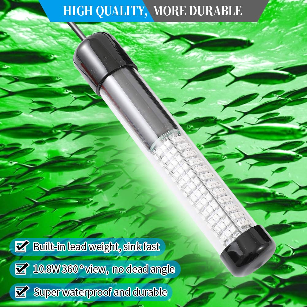 SAMDO Underwater Fishing Light Fish Light IP68 12V 180 SMD LED 1080 Lumens Fishing Boat Night Light 10.8W (Green)