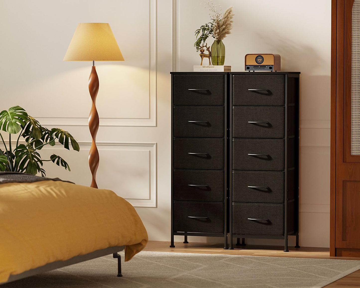 AODK Dresser for Bedroom with 5 Storage Drawers, 48" Tall Dresser Chest of Drawers Fabric Dressers with Sturdy Steel Frame, Black