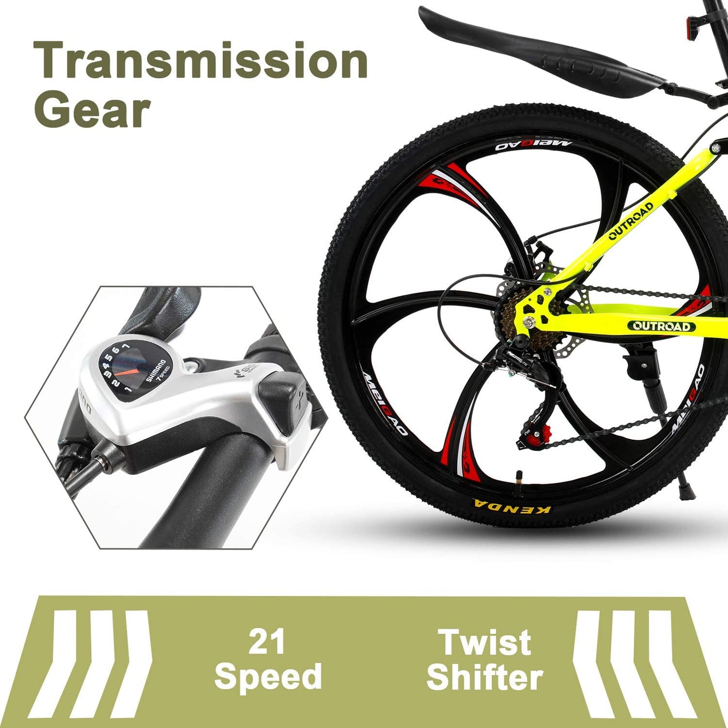 Omelaza 26 ich Folding Mountain Bike, 21 Speed Mountain Bike for Adults, Foldable Bicycle with Dual-disc Brake System, Front Suspension Folding Bicycle for Men and Women Green