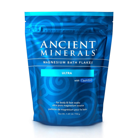 Ancient Minerals Magnesium Bath Flakes Ultra with OptiMSM - Resealable Magnesium Bag of Zechstein Chloride Alternative to Epsom Bath Salt (1.65 lb)