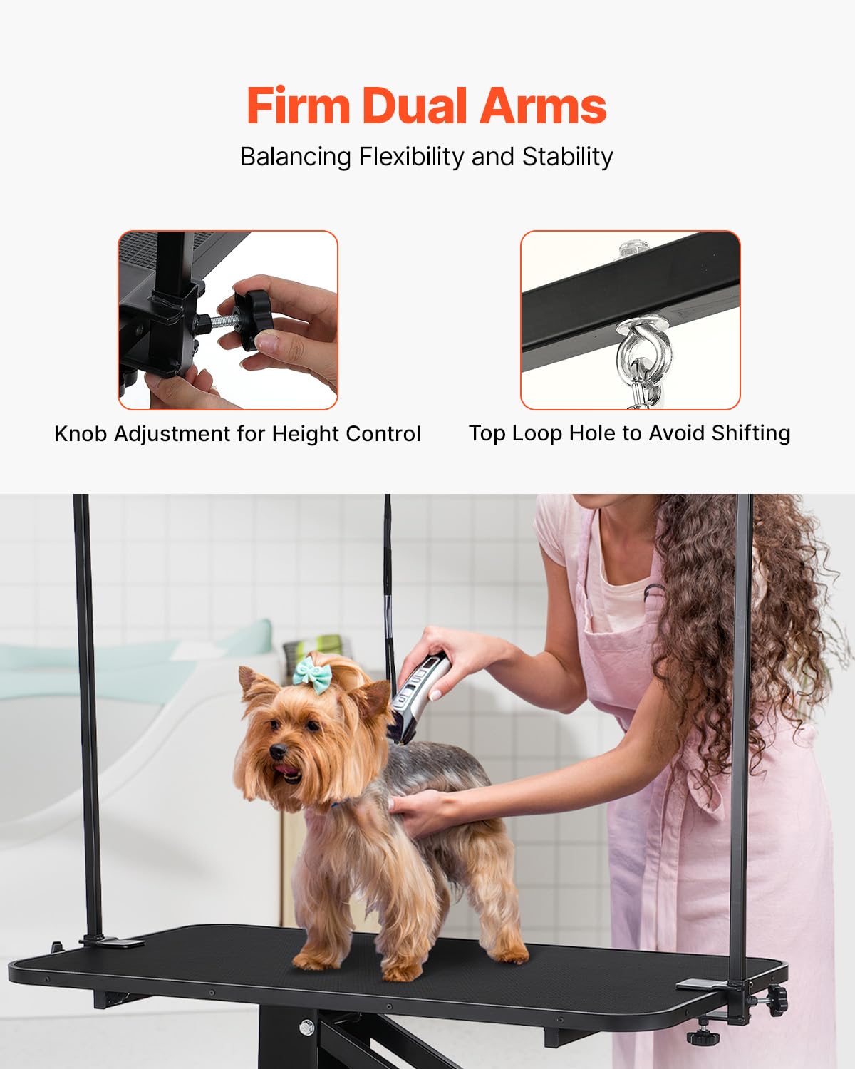 VEVOR Hydraulic Pet Grooming Table, 400LBS Static Load Capacity, 42.5 x 24 Inch Dog Grooming Station with Anti-Slip Tabletop and Dual Height Adjustable Arms with Clamps, for Medium and Small Dogs