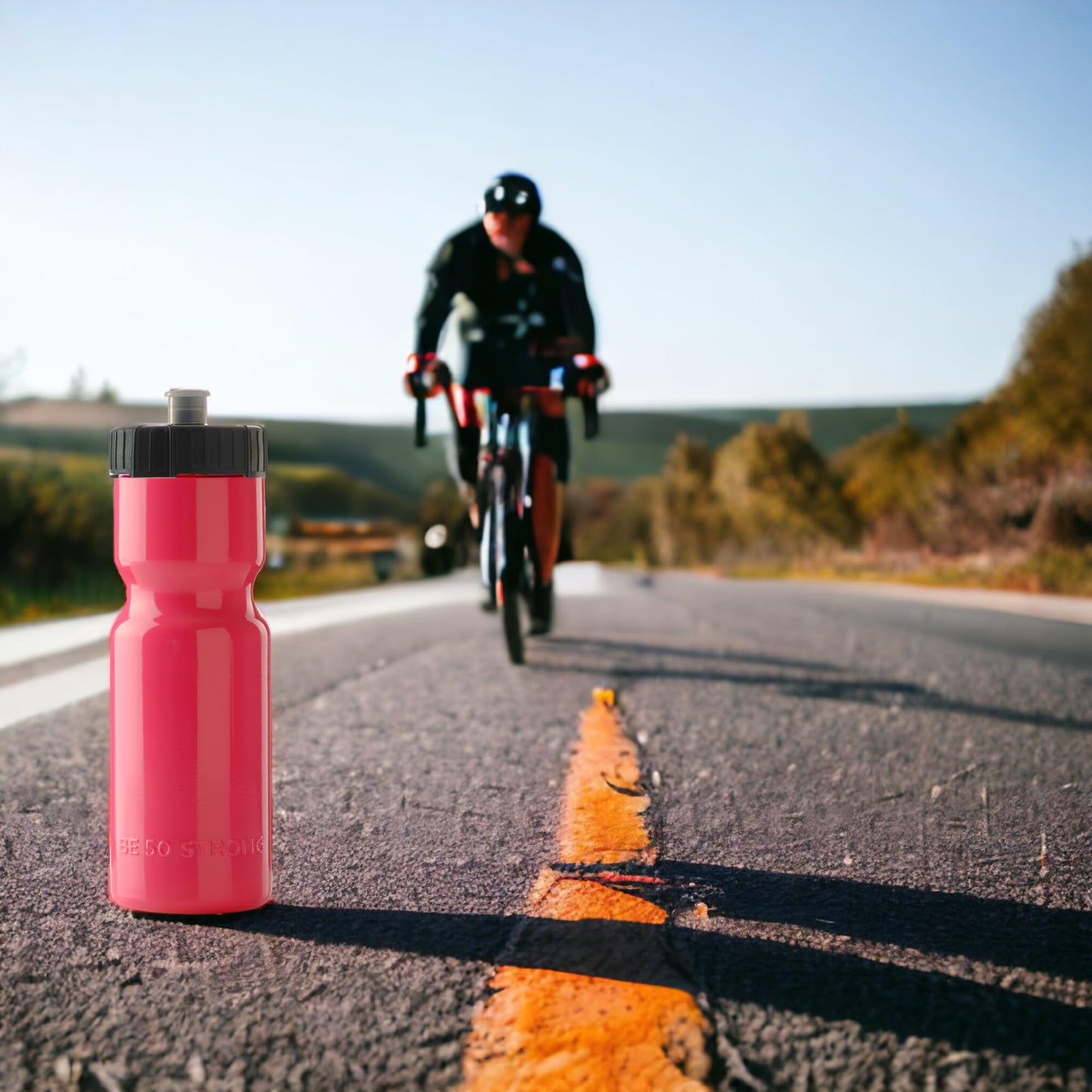 50 Strong Sports Squeeze Water Bottle 2 Pack – 22 oz. BPA Free Easy Open Push/Pull Cap – USA Made (Pink)