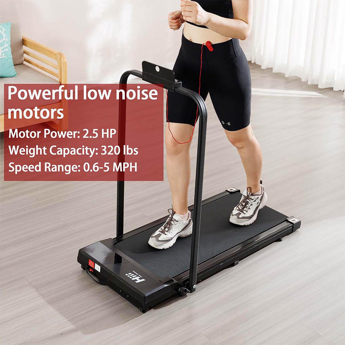 Walking Pad Treadmill with Handle Bar - Foldable Portable Treadmills for Home, 240 lbs Capacity, Low Noise & Space Saving Design, Fitness Equipment for Small Spaces, Black