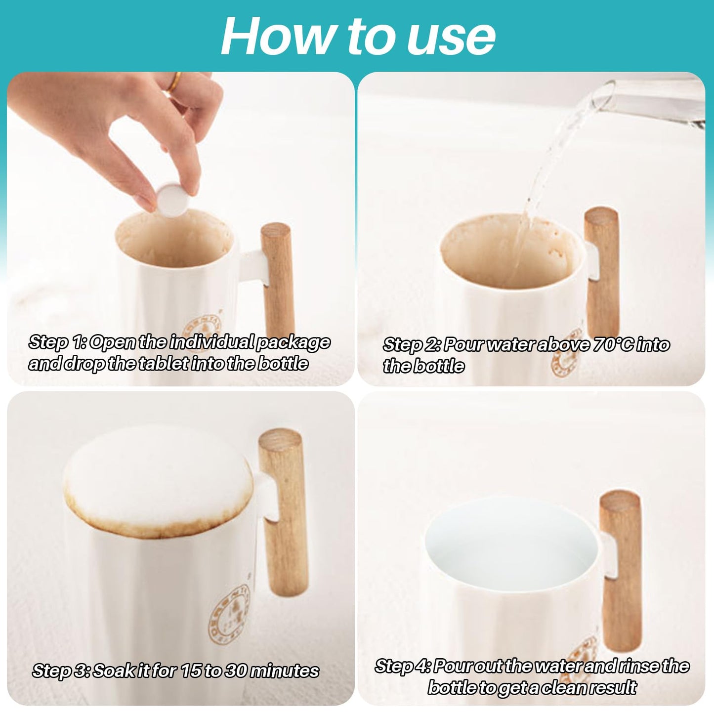 RAINFLOW 40 Pcs Bottle Cleaning Tablets – Bottle Washer Tablets, Perfect For Thermos, Tumblers,Water Bladder,Coffee Mug, Stainless, Plastics, Ceramic And Glass Drinking Container