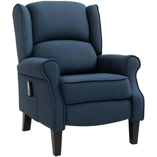 HOMCOM Vibration Massage Recliner Chair for Living Room with Heat, Wingback Single Sofa, Modern Linen Fabric Push Back Reclining Chair with Footrest, Side Pocket, Beige, Blue