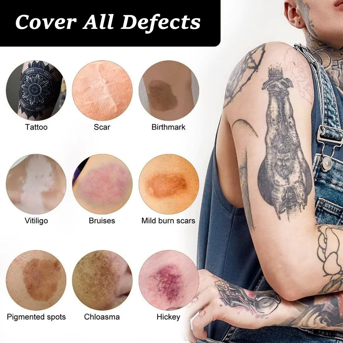 Tattoo Cover Up, Invisible Waterproof Concealer,Long Lasting Professional Skin Makeup Concealer Kit for Body Leg Tattoo, Light Colors,30g