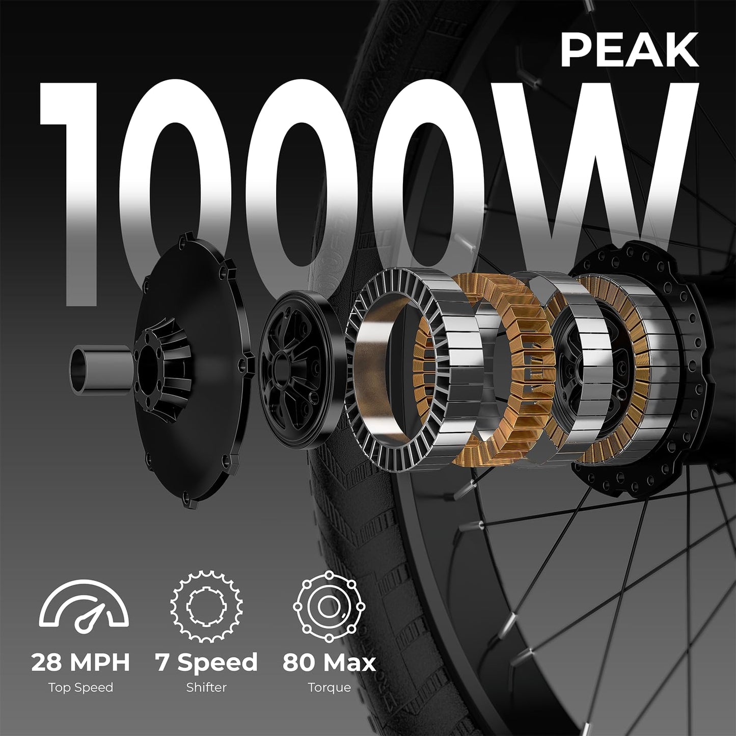 ANCHEER 26" Electric Bike for Adults, 1000W Peak Electric Bike 28MPH 60 Miles Range, 48V 15Ah Built-in Battery - 3A Fast Charging, Fat Tire Electric Bike Off-Road for Women/Men, UL-Certified 7 Speed
