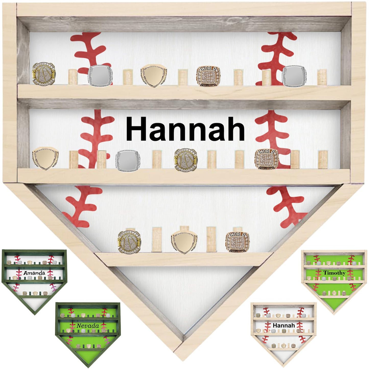 Personalized Baseball Ring Display Case Custom Name Number Wood Baseball Championship Ring Display Case Stand, Softball Ring Holder Display Wall Mount, Trophy & Medal Gift for Men Dad
