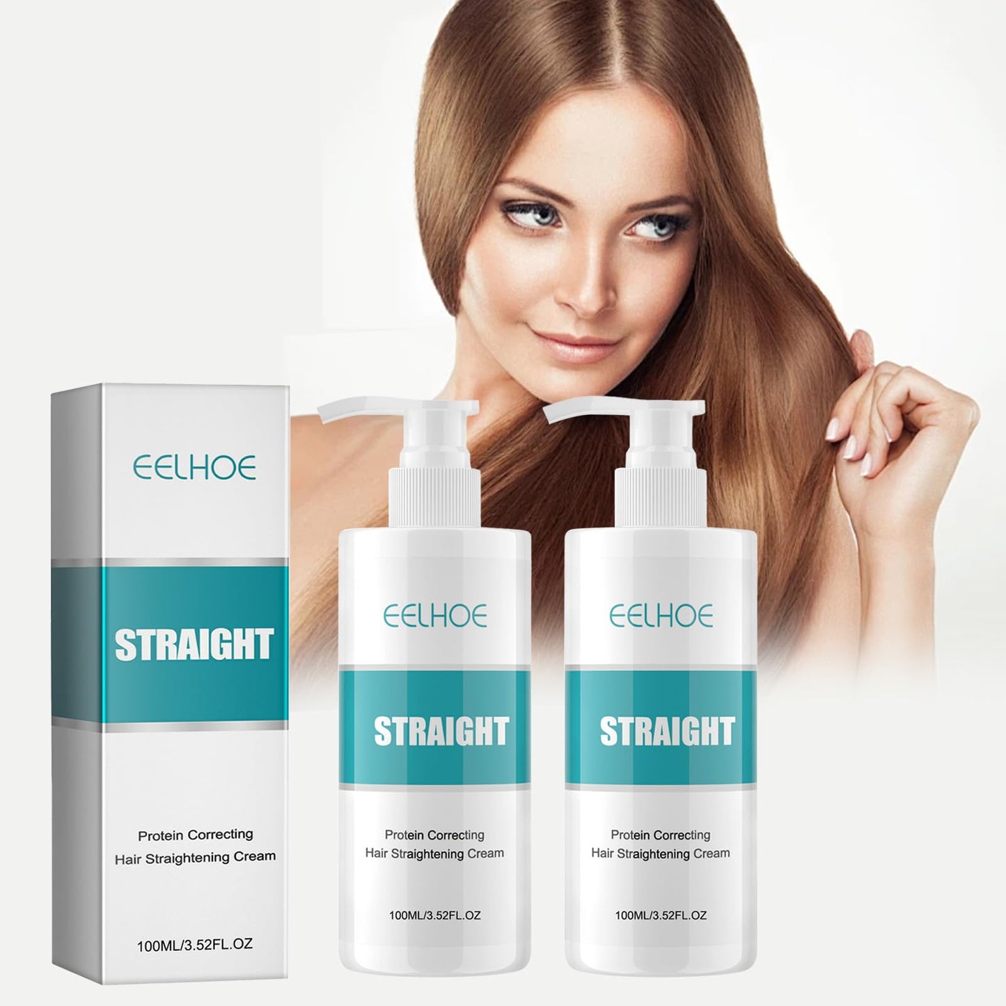 Protein Correcting Hair Straightening Cream, Silk & Gloss Protein Keratin Treatment, Nourishing Fast Smoothing Collagen Hair Straightener Cream, Protein Correcting, for All Hair Types, 100ML/2PCS