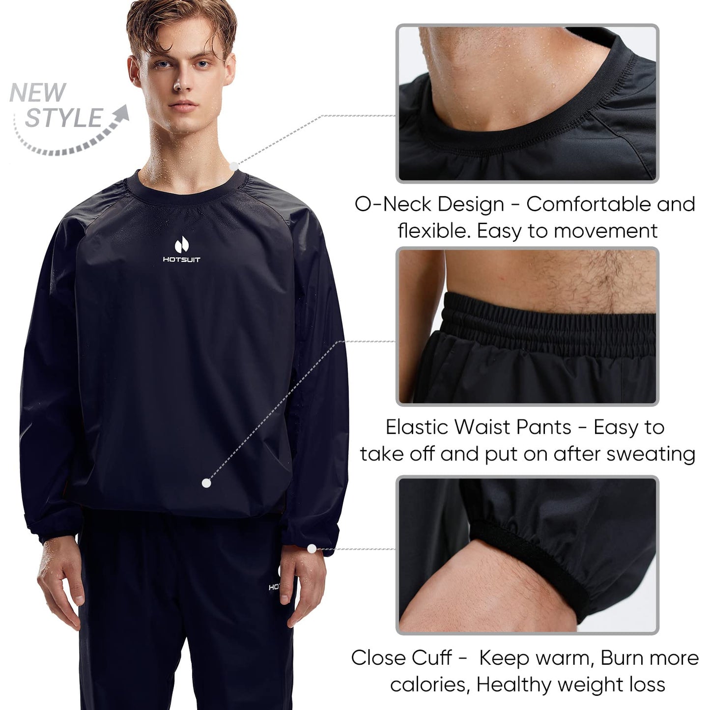 HOTSUIT Sauna Suit Men Anti Rip Sweat Suits Gym Boxing Workout Jackets, Black, S