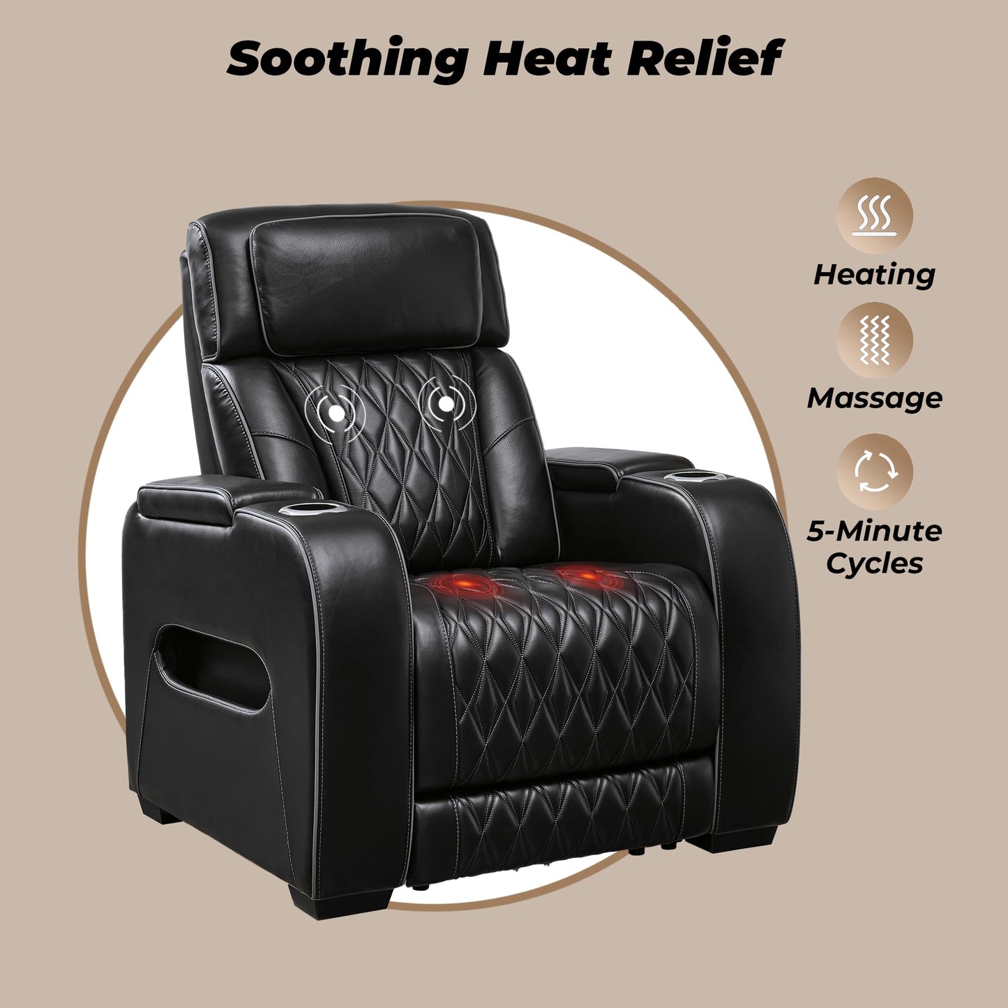 Signature Design by Ashley Boyington Contemporary Leather Match Power Recliner with Adjustable Headrest, Cup Holders, USB Port and Air Massage System, Black