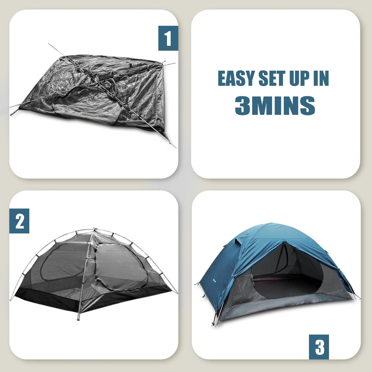 Backpacking Tent for Camping 2/3/4 Person Hiking Ultralight Tent for Waterproof Windproof Outdoor Tents Easy Setup Two Doors Double Layer Lightweight Instant Tents (Blue, 3 Person)