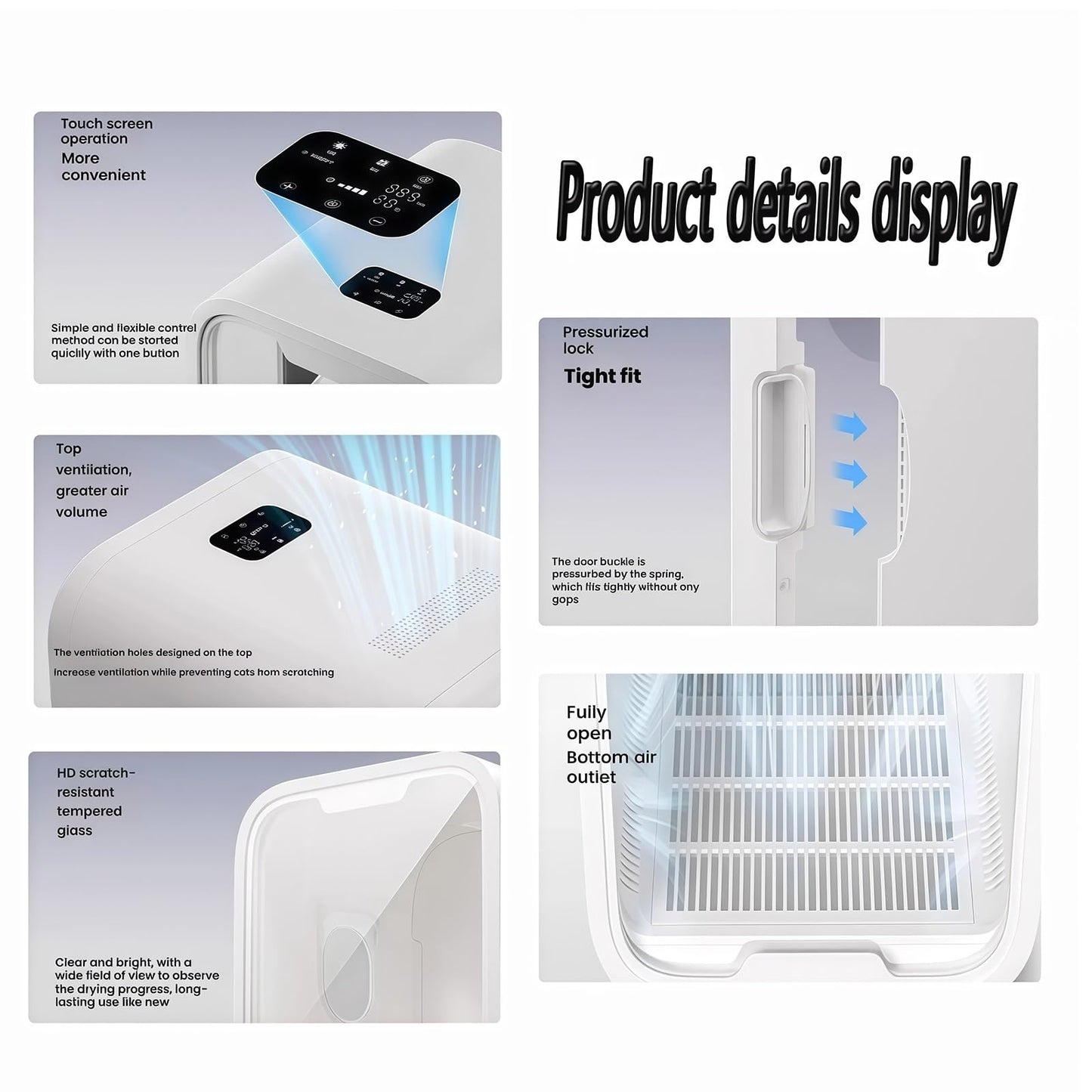 WENMEE Pet Dryer Box for Dogs&Cats,Low Noise Grooming Dryer Machine with Toughened Glass&Touch Panel