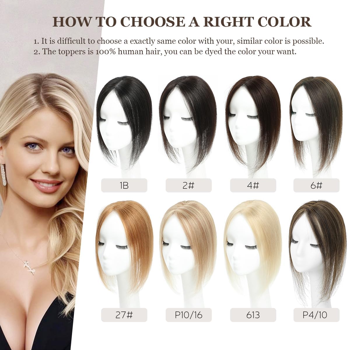 Aimeolyn Hair Toppers for Women Real Human Hair, for Women No Bangs Top Hair Extensions Pieces for Thinning Upgrade Lace Base Premium Remy Toppers P4/10