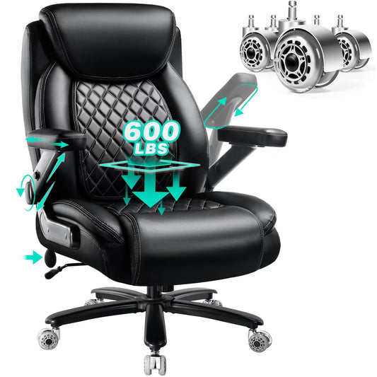 600LBS Large Heavy Duty Office Chair with 5D Flip Arms, Big and Tall Office Chair with Pocket Spring Cushion, High Back Computer Execuitve Desk Chair with Adjustable Lumbar Support,Dual Rubber Wheel