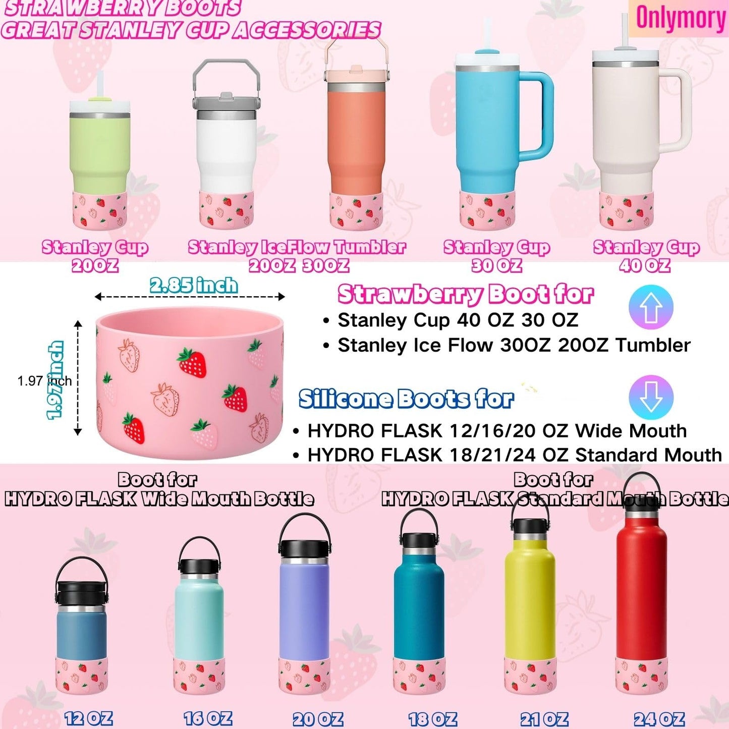 Onlymory Silicone Boots for Stanley Cup 40 30 20 OZ, Bottom Boot for Stanley IceFlow 20OZ 30OZ, Sleeve Cover Protector for Hydroflask 12-24 oz Water Bottle Stanley Cup Accessories
