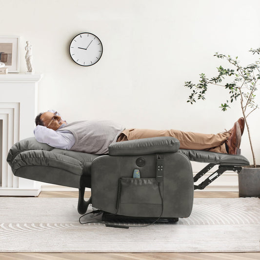 MEROUS Dual Motor Large Power Lift Recliner Chair for Elderly with Heat and Massage,Lay Flat Lift Chairs Recliners for Seniors Infinite Position,USB Port&Remote,Genuine Leather(Silver Grey)