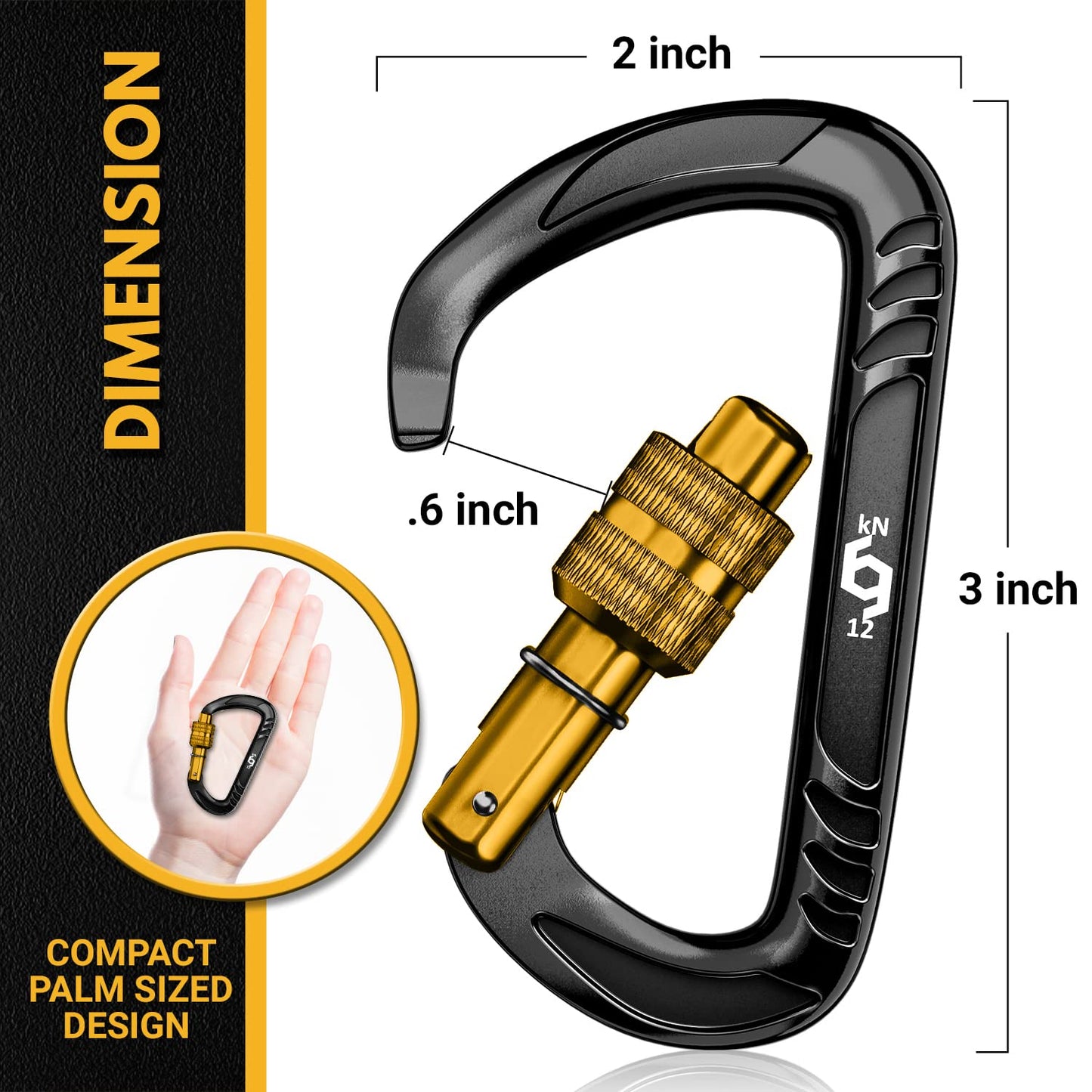 Rhino Produxs 2PCS of 12kN (2697 lbs) Heavy Duty Locking Carabiner Clips - Excellent for Securing Pets, Outdoor, Camping, Hiking, Hammock, Dog Leash Harness, Keychains, Water Bottle
