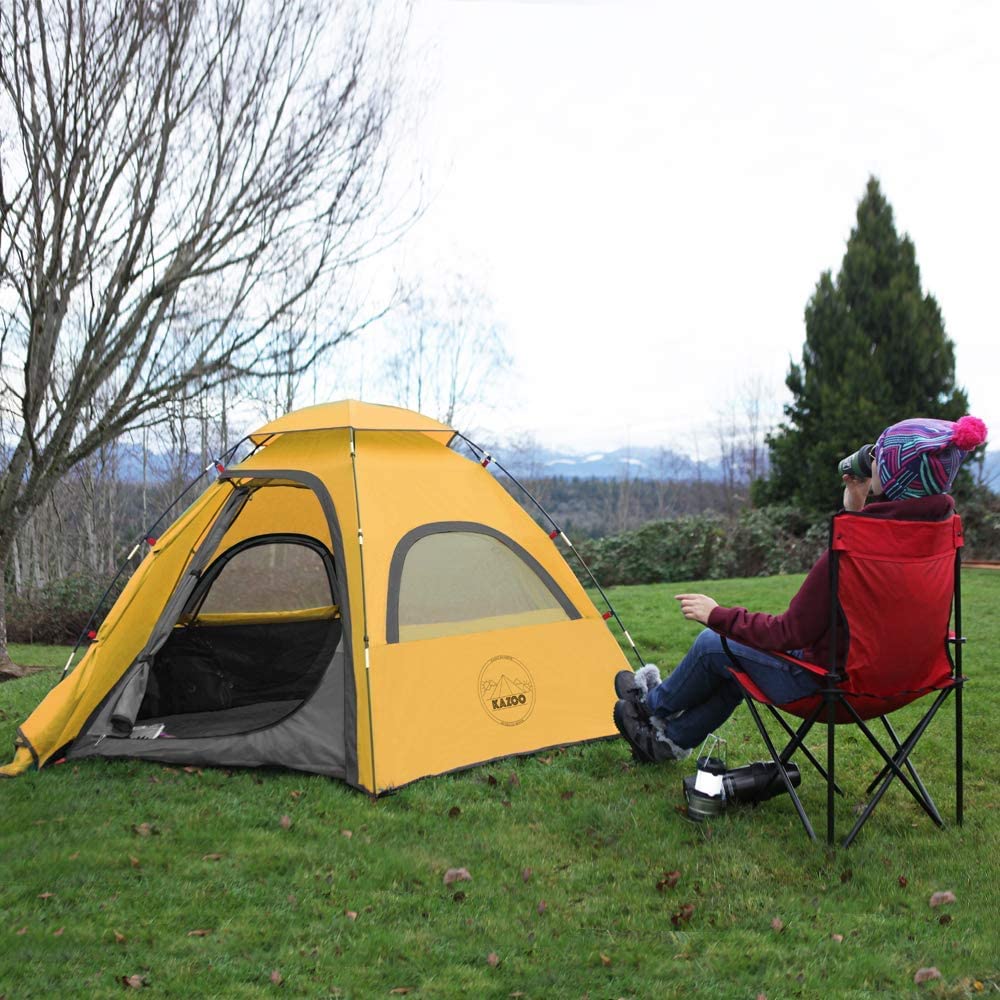 KAZOO Outdoor Family Tent Durable Lightweight, Waterproof Camping Tents Easy Setup, Beach Screen Tent Sun Shade 3 Person (Yellow)