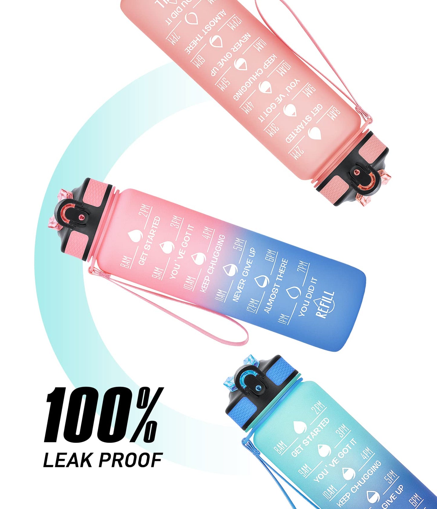 MEITAGIE 1 litre Motivational Fitness Sport Water Bottle with Straw & Time Maker, Leak-proof, BPA-free, Tritan, Toxin Free Plastic Drink Bottle Design for Girls, Boy, Cycling, School & Office