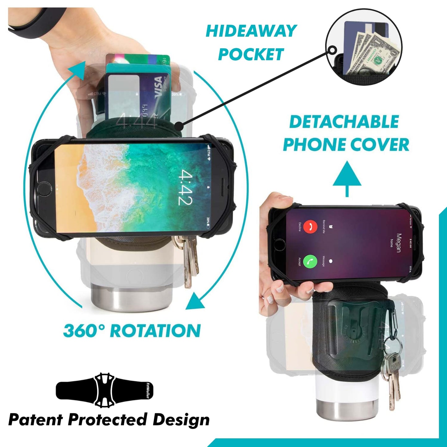 FitWallet™- The Premier Cell Phone Water Bottle Strap, Top Water Bottle Accessories- Water Bottle Sling Bag- The Modern Day Gym Bag (Black)