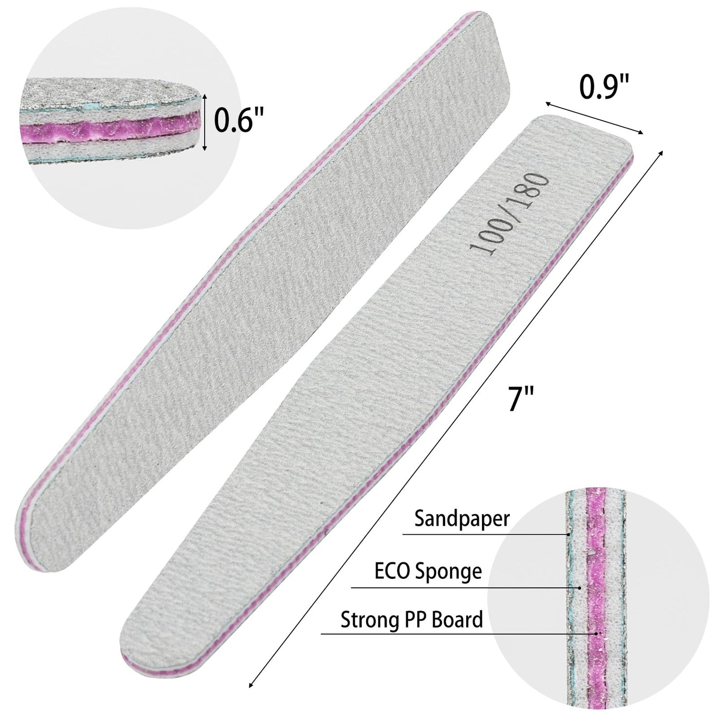 BTYMS 25 Pieces 100/180 Grit Nail Files for Acrylic Nails and Natural Nails, Reusable Emery Boards Coarse and Medium Grit Salon Grade Nail File
