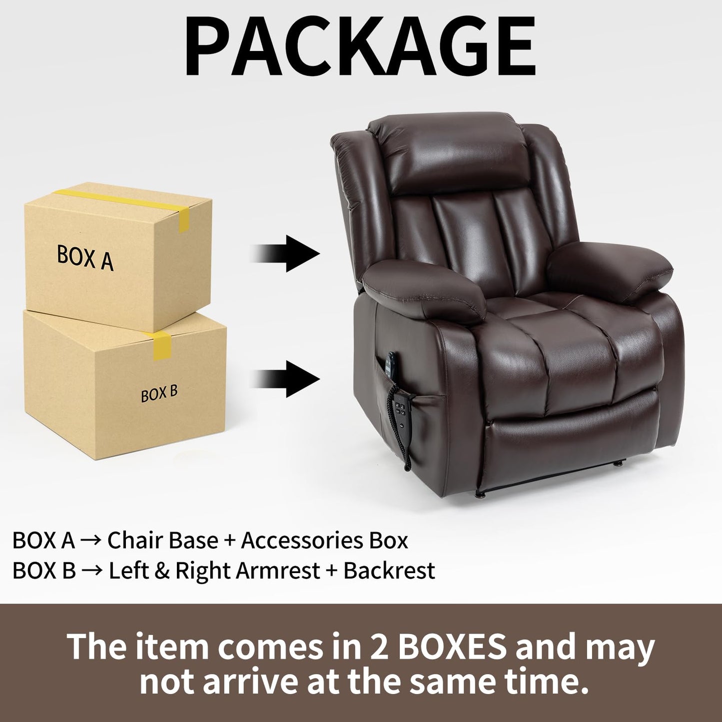 EZZUP Dual Motor Large Recliner with Massage and Heat, Power Lift Chairs for Elderly, Breathable Leather Recliner Chairs for Adults with 2 Remote Controls, Red Brown Big and Tall Recliner