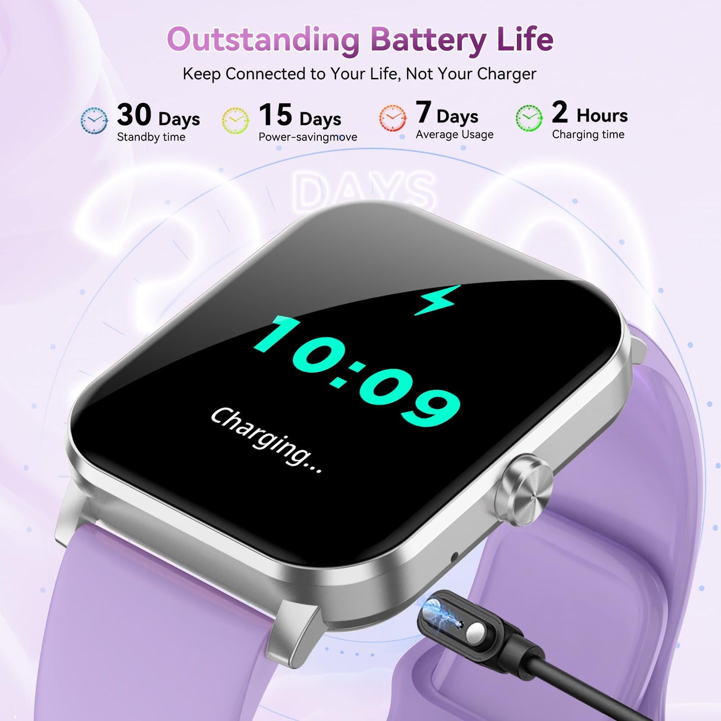 Smart Watch, 1.85" HD Smartwatch for Men Women (Answer/Make Calls), Fitness Watch with Heart Rate/Sleep/IP68 Waterproof/120+ Sports Modes, Pedometer, Android Smart Watch for Android iOS (Purple)