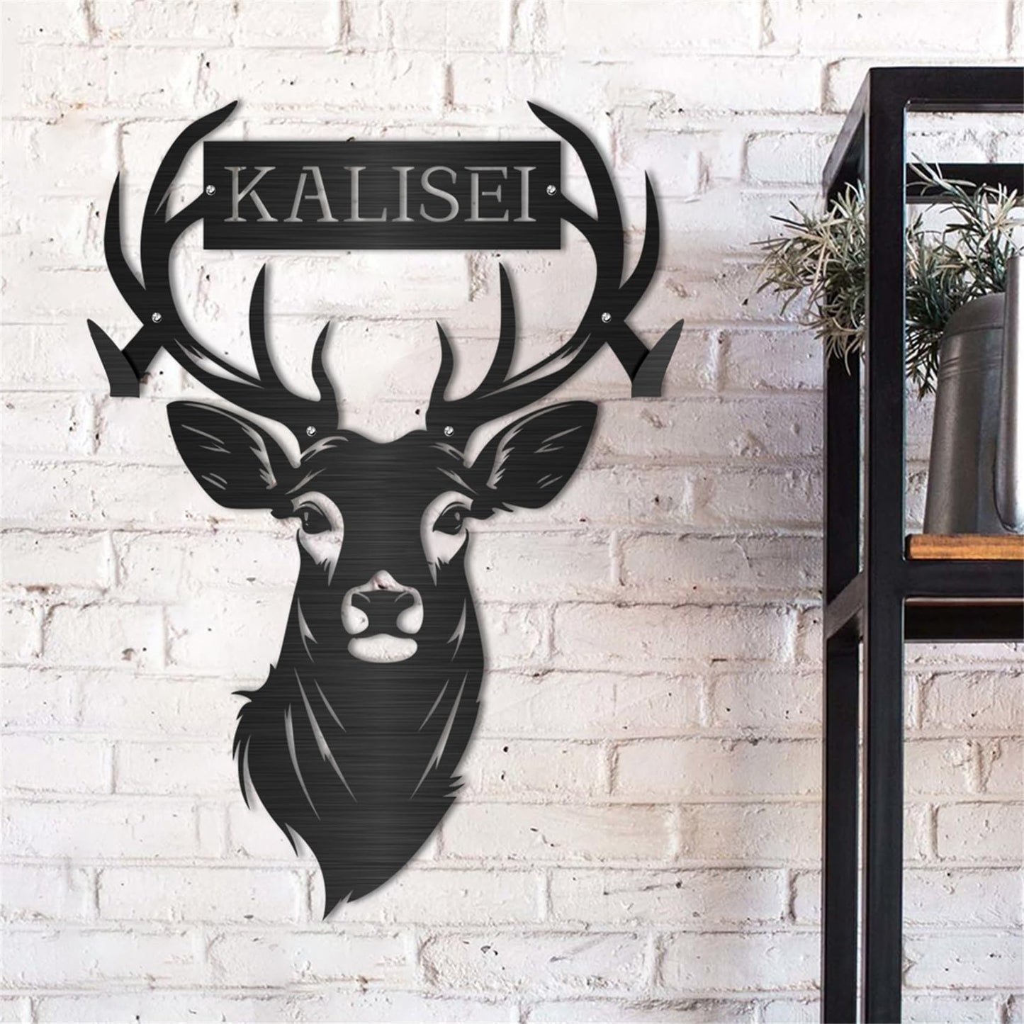 Personalized Metal Deer Skull Bow Rack Custom Name Deer Head Metal Wall Art Hunting Archery Gear Standing Display Bow Rack Hunting Gift for Hunter Dad Grandpa,Deer Archery Display