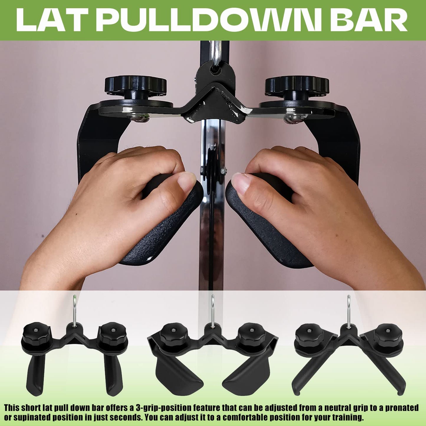 Home Gym Fitness Spreader Bar, Multi-Grip Wide Lat Pull Down Bar, Neutral Grip Handle, Lat Pulldown Attachments Long Bar for Cable Pulley System Machine, T-bar Row Landmine Attachment (SP-B01)