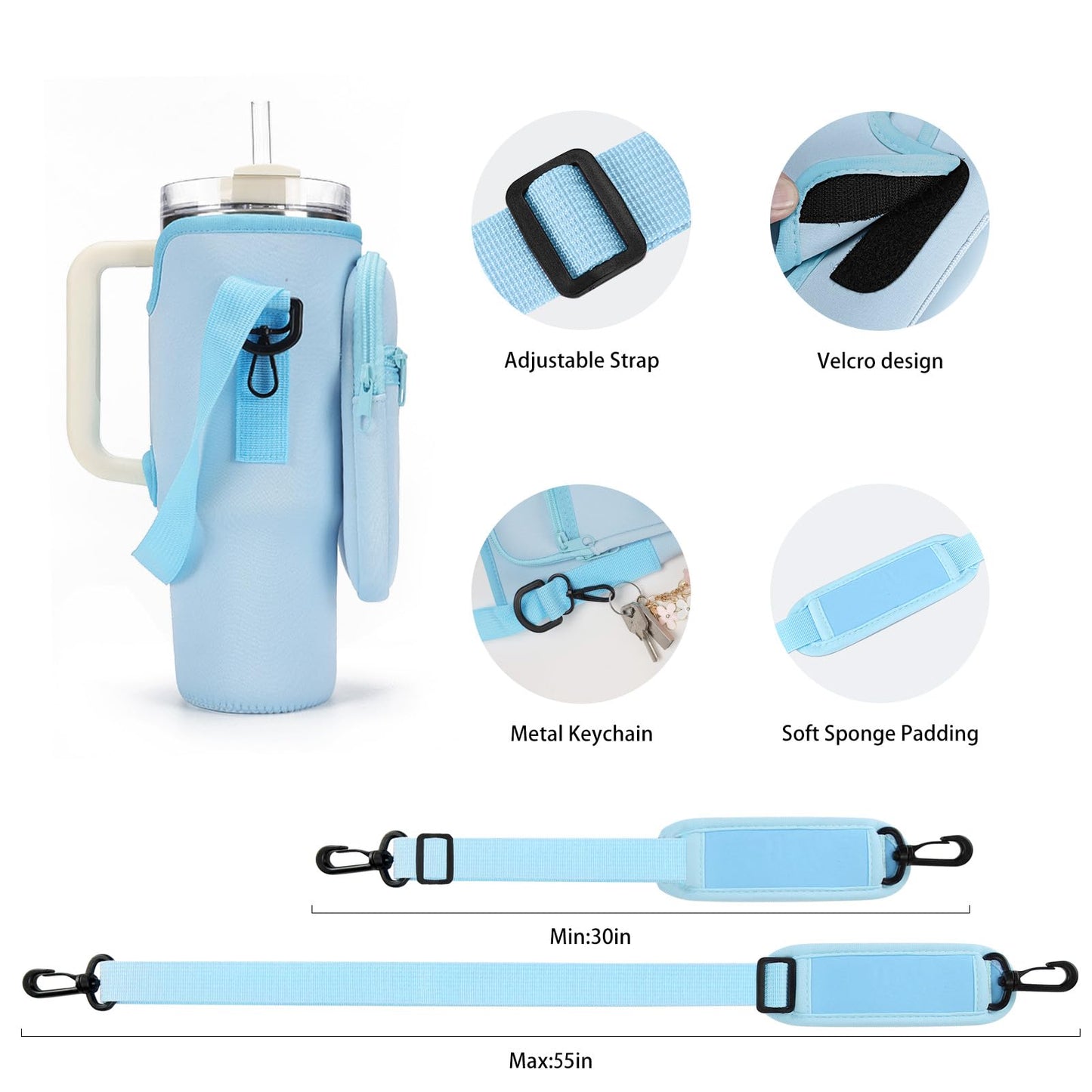 GOEWY Water Bottle Carrier Bag for Stanley 40oz Tumbler with Phone Pocket Water Bottle Holder with Strap Neoprene Water Bottle Pouch for Stanley Cup Accessories
