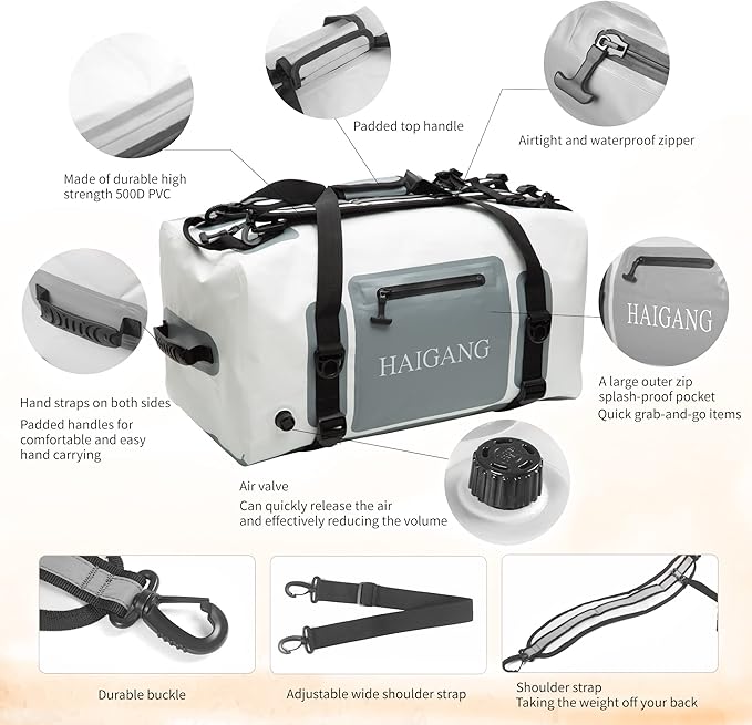 110L Waterproof Duffel Bag Heavy Duty Dry Bag Outdoors Large Storage Sack with Zipper Marine Duffle Motorcycle Luggage,Strap Adjustable for Kayaking,Boating,Camping,Beach Rafting Fishing White