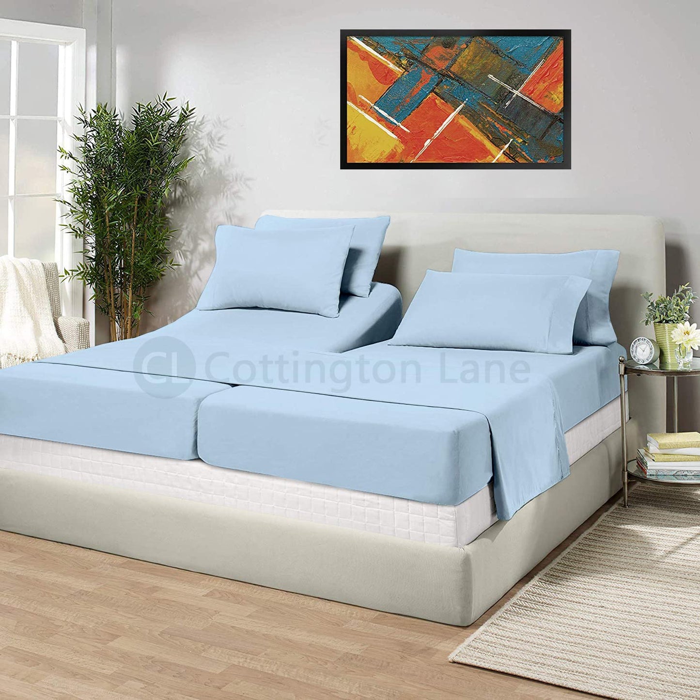 Split California King Sheets Sets for Adjustable Beds - California King Split Sheets - Split California King Bed Sheet Set 5 Piece - Cotton Split Cal King Sheets Sets for Adjustable Bed (Light Blue)