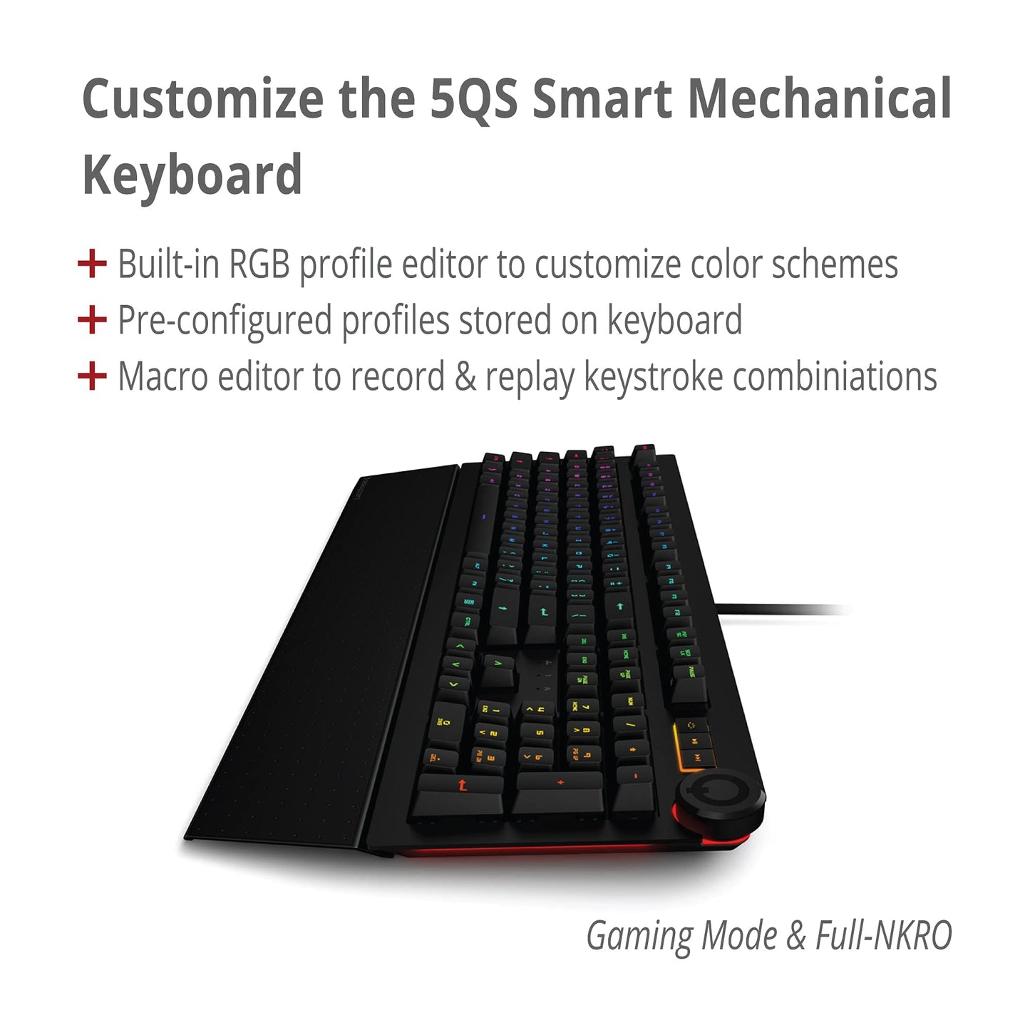 Das Keyboard 5QS Smart RGB Programmable Mechanical Keyboard for Work & Gaming, Soft Tactile Mechanical Switches, Built-in RGB Profiles, Palm Rest, Volume Knob, Aluminum Top (104 Keys, Black)