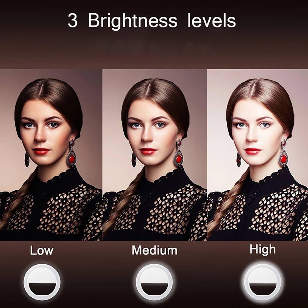 Mini Selfie Ring Light for Cell Phone Clip-on LED Light for Phone Tablet Laptop Camera Video Lighting Rechargeable 3 Adjustable Light Levels (White)