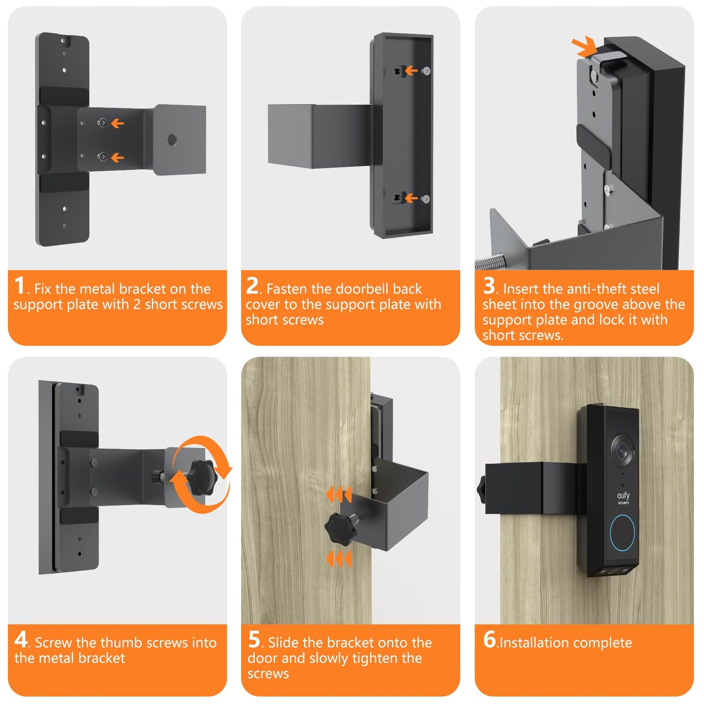 Anti-Theft Door Mount for Eufy E340, No-Drill Adjustable Mounting Bracket with Eufy Doorbell E340, Not Blocking Doorbell Sensor, Apartment Door Bell Kits for Renters, Black