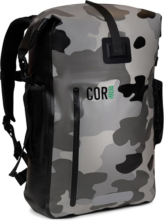 COR Surf Waterproof Backpack with Laptop Sleeve | Heavy Duty Hiking, Kayak Dry Bag Backpack | Roll-Top Closure (40L Camo)
