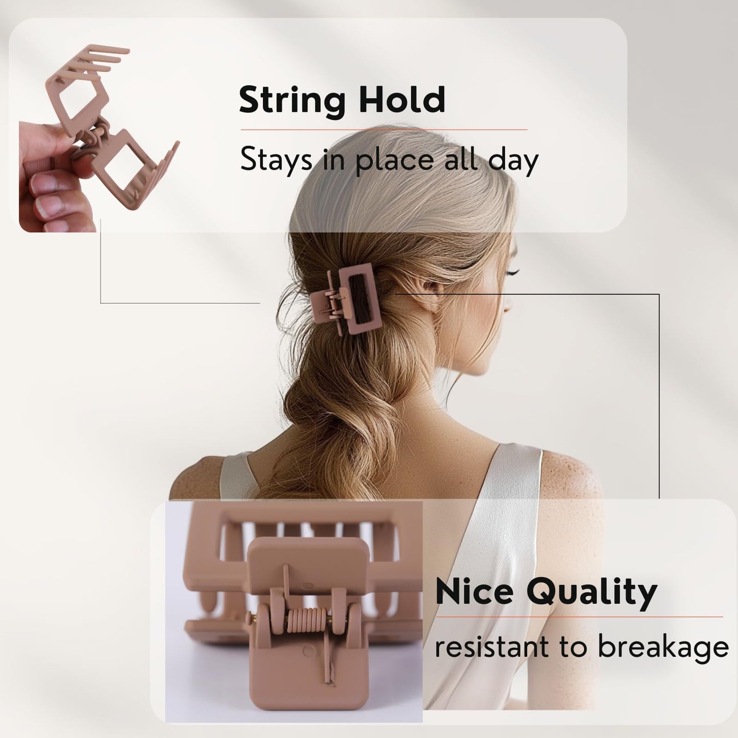 Small Hair Clips for Women and Girls - 2 Inch Rectangle Medium Claw Clips for Thin/Fine Hair - Nonslip Strong Hold Matte Jaw - 16 Pack(natural colors)